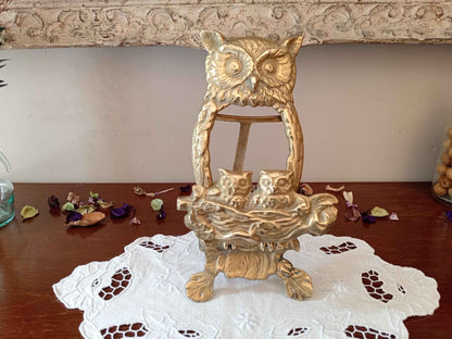 Porte lettre chouette bronze vintage avec décor de chouette et ses petits, milieu 20ème