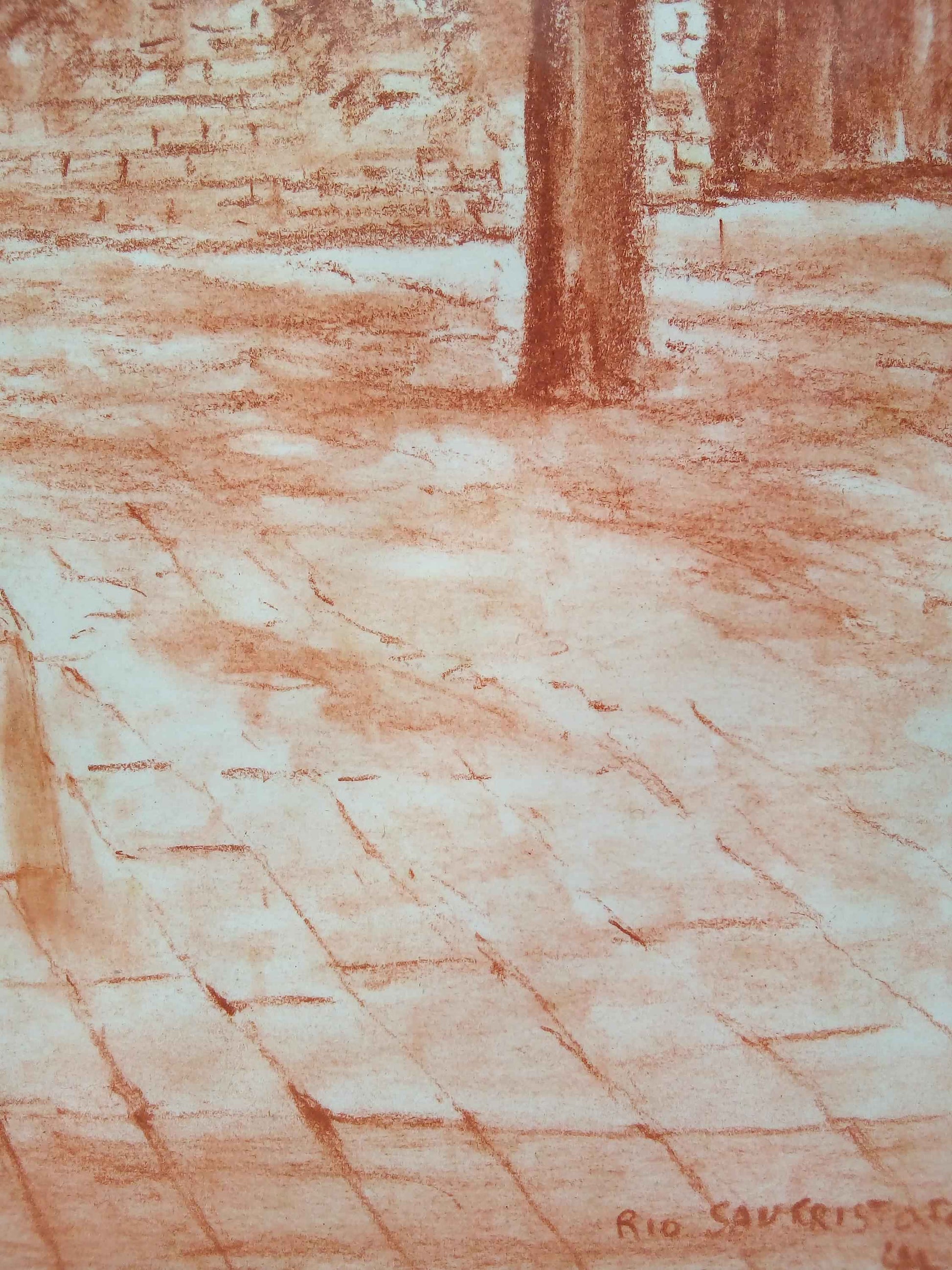 Vue de Venise dessin ancien signée - Sanguine du 20ème siècle en parfait état