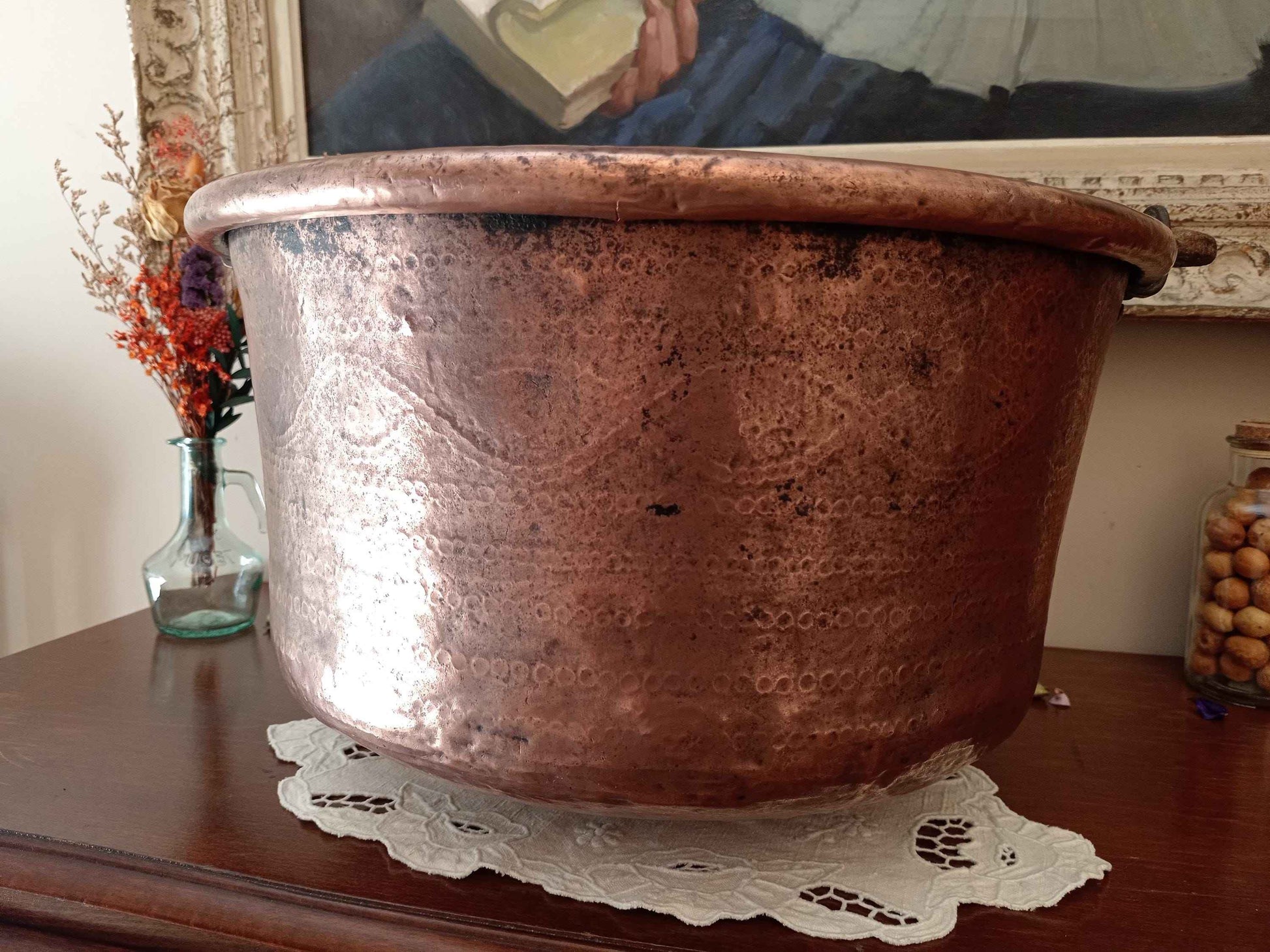 Grand chaudron cuivre ancien décor oriental 5.2 kg - Artisanat authentique