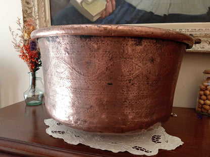 Grand chaudron cuivre ancien décor oriental 5.2 kg - Artisanat authentique