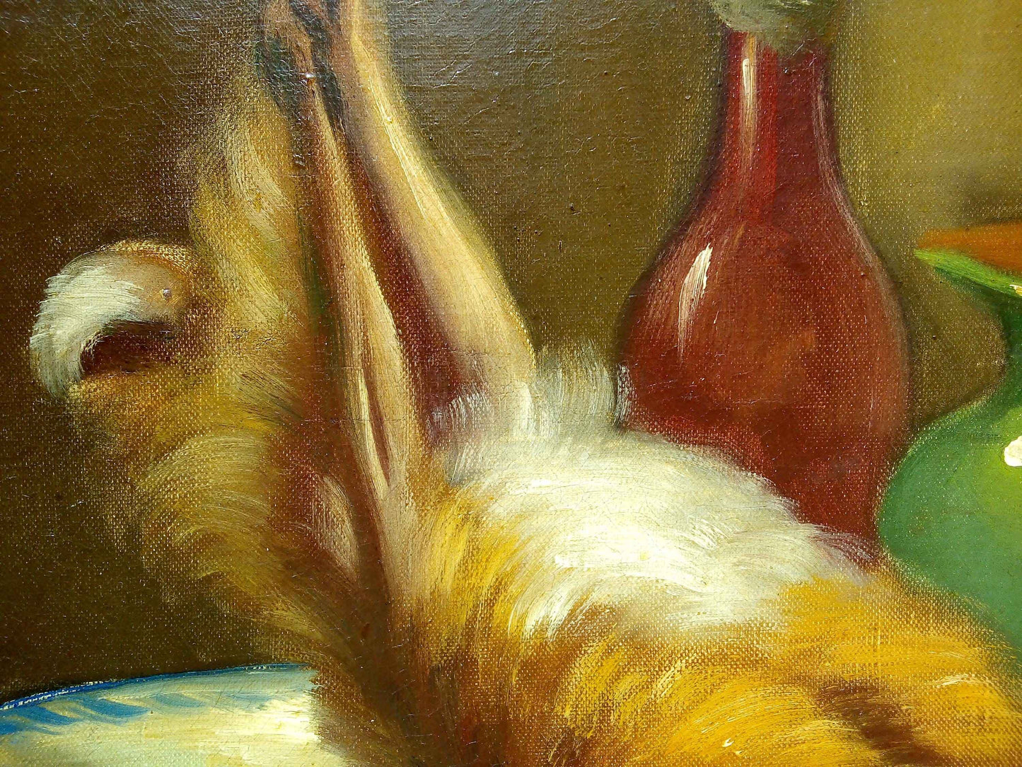 Peinture à l'huile 19ème siècle lapin avec toile signée PIRRELLI et cadre doré élégant