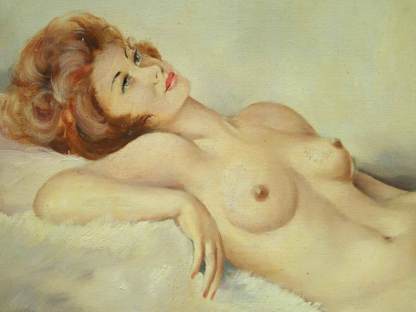 Peinture à huile Jules Gustave LEMPEREUR - Jeune femme nue allongée, circa 1960