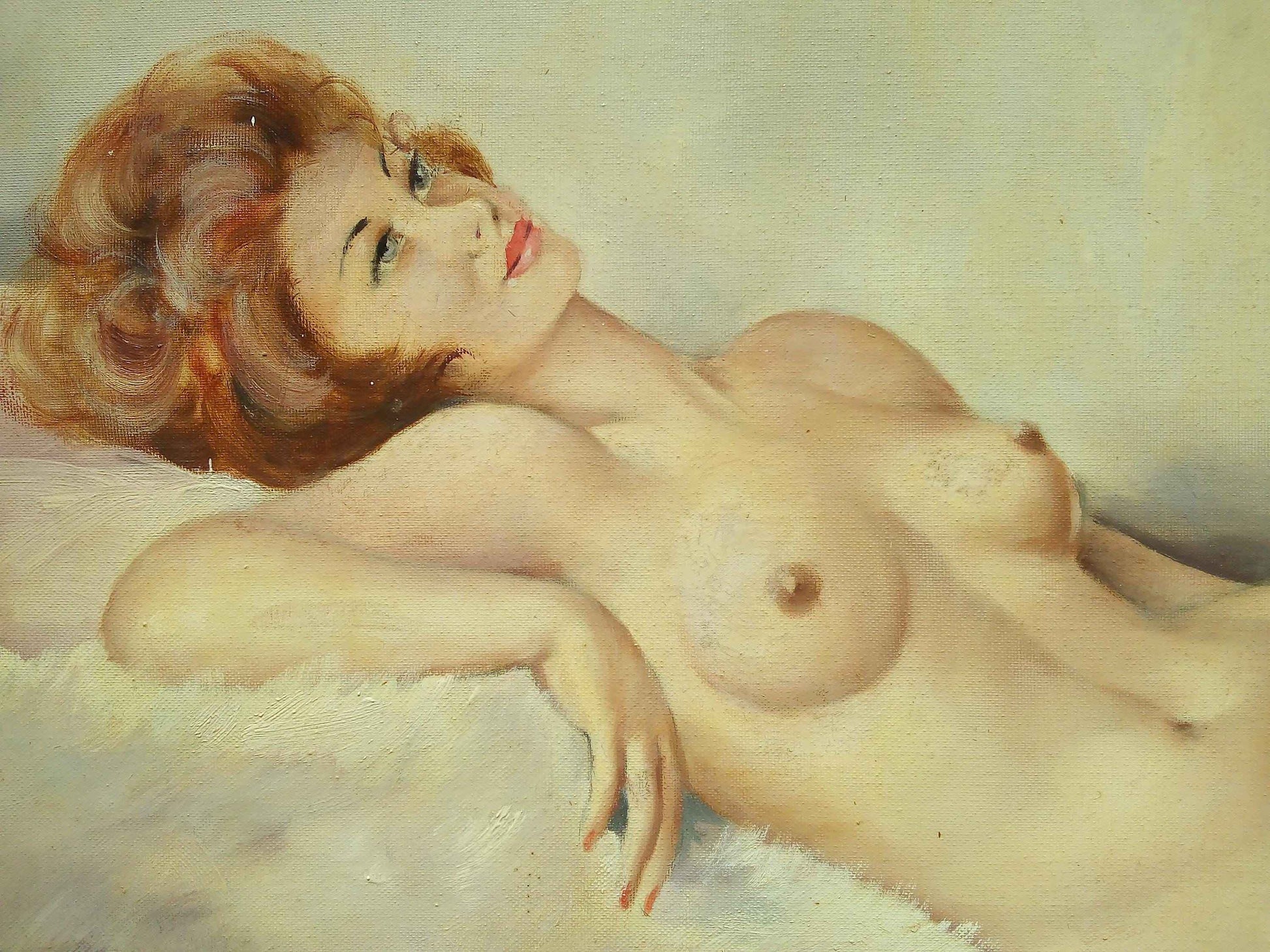 Peinture à huile Jules Gustave LEMPEREUR - Jeune femme nue allongée, circa 1960