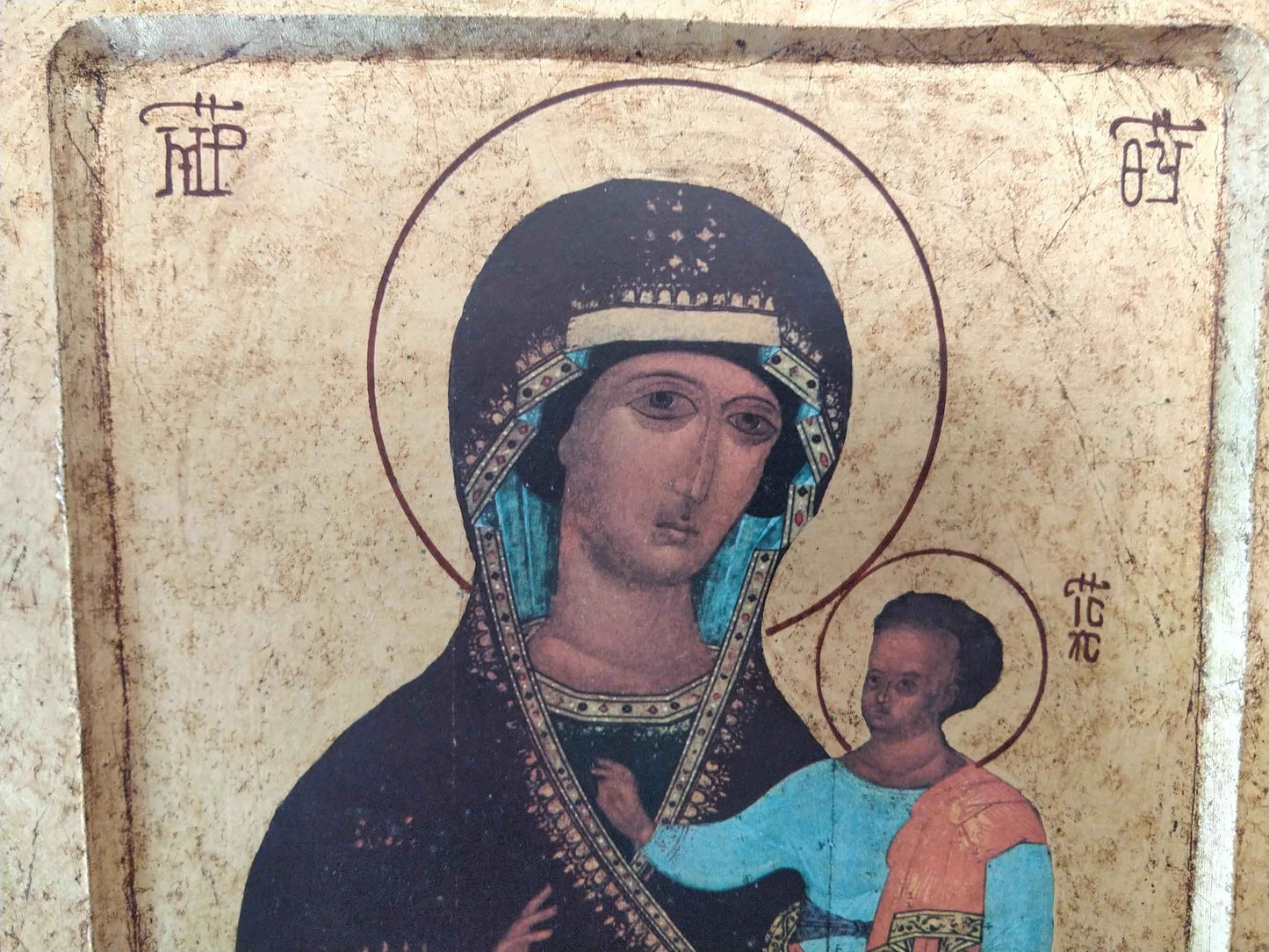 Grande icône byzantine en feuille d'or de la Sainte Vierge Marie avec l'Enfant Jésus - icône byzantine Sainte Vierge Marie fait à la main