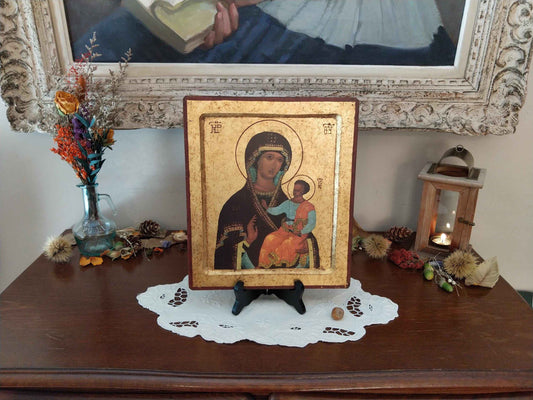 Grande icône byzantine en feuille d'or de la Sainte Vierge Marie avec l'Enfant Jésus - icône byzantine Sainte Vierge Marie fait à la main
