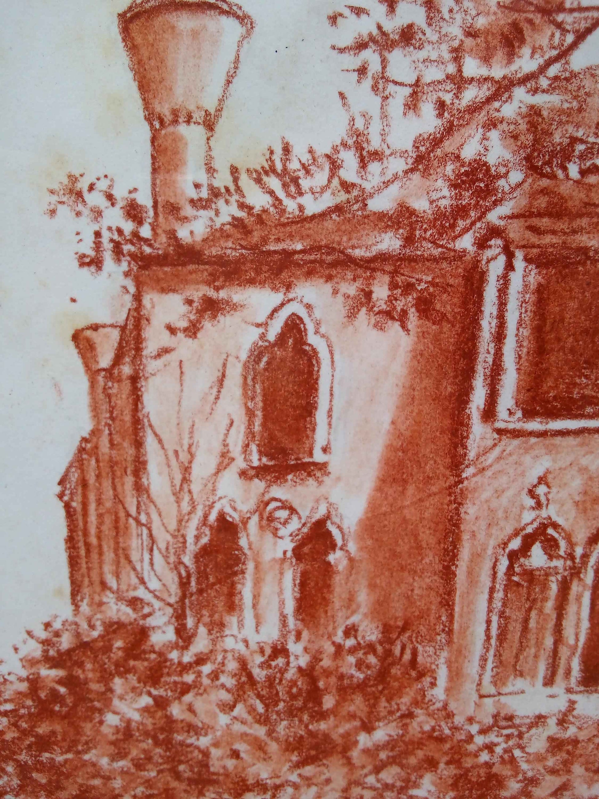 Vue de Venise dessin ancien signée - Sanguine du 20ème siècle en parfait état