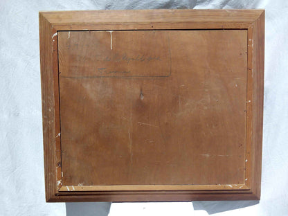 Peinture à l'huile G. GOAS paysage neige, tableau d'artiste français des années 1950