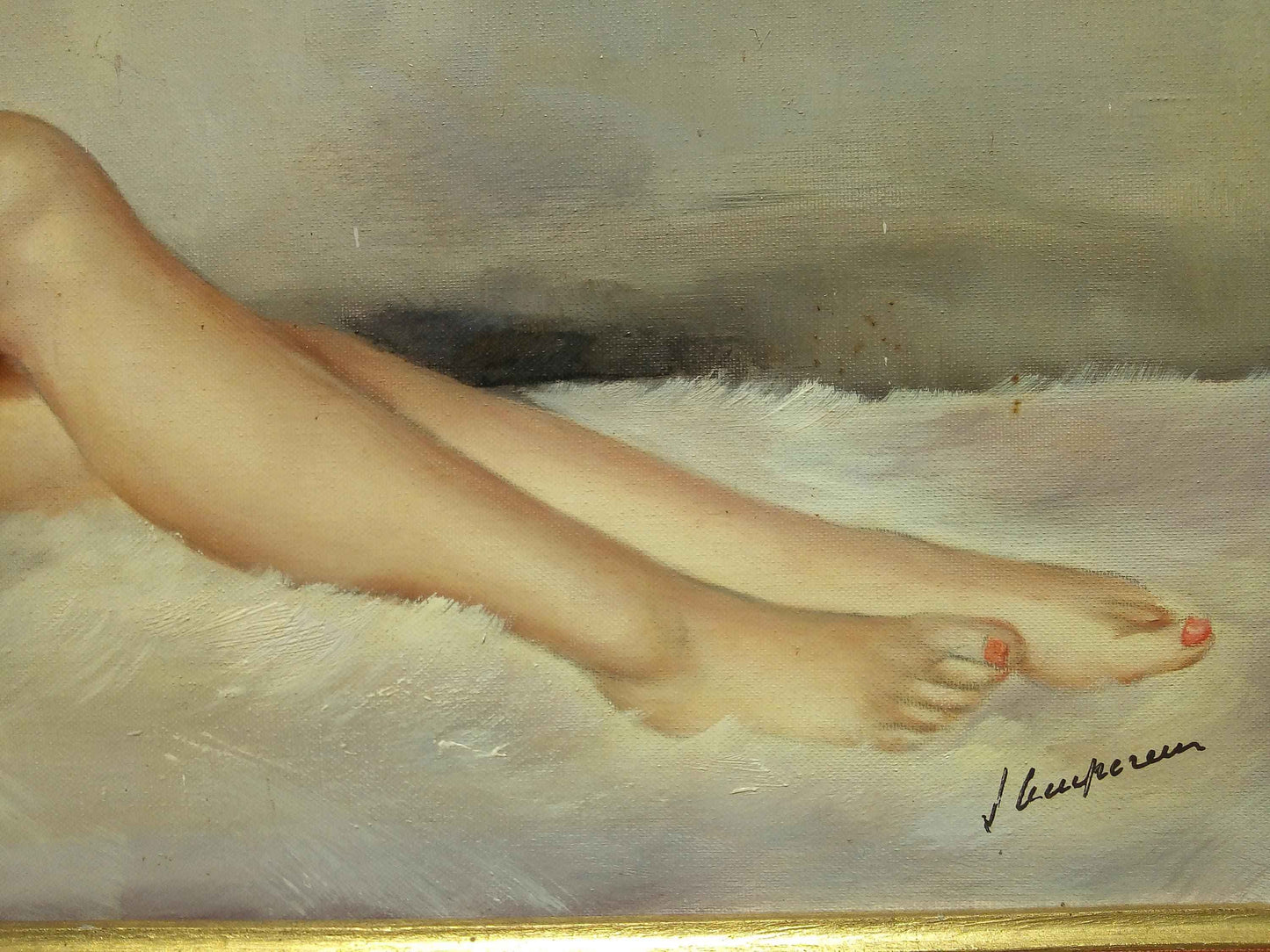 Peinture à huile Jules Gustave LEMPEREUR - Jeune femme nue allongée, circa 1960