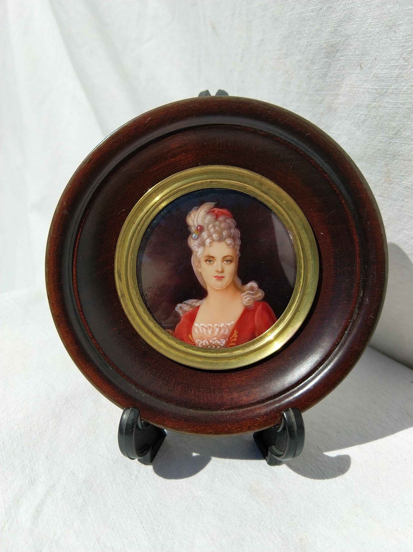 Peinture à l'huile signée HIL, œuvre d'art miniature vintage des années 1950