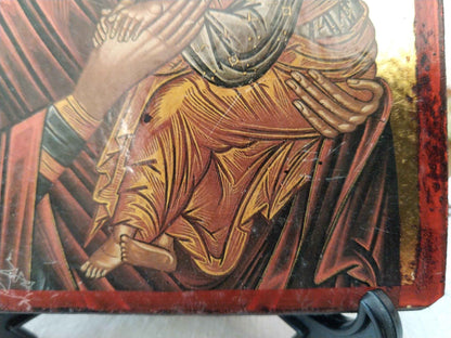 Icône byzantine dorée Sainte Vierge Marie et l'Enfant Jésus, faite à la main en feuille d'or