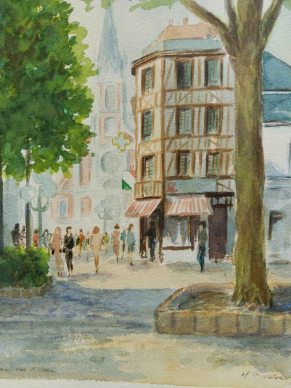 Aquarelle Place St Sever Rouen - Art unique de Normandie