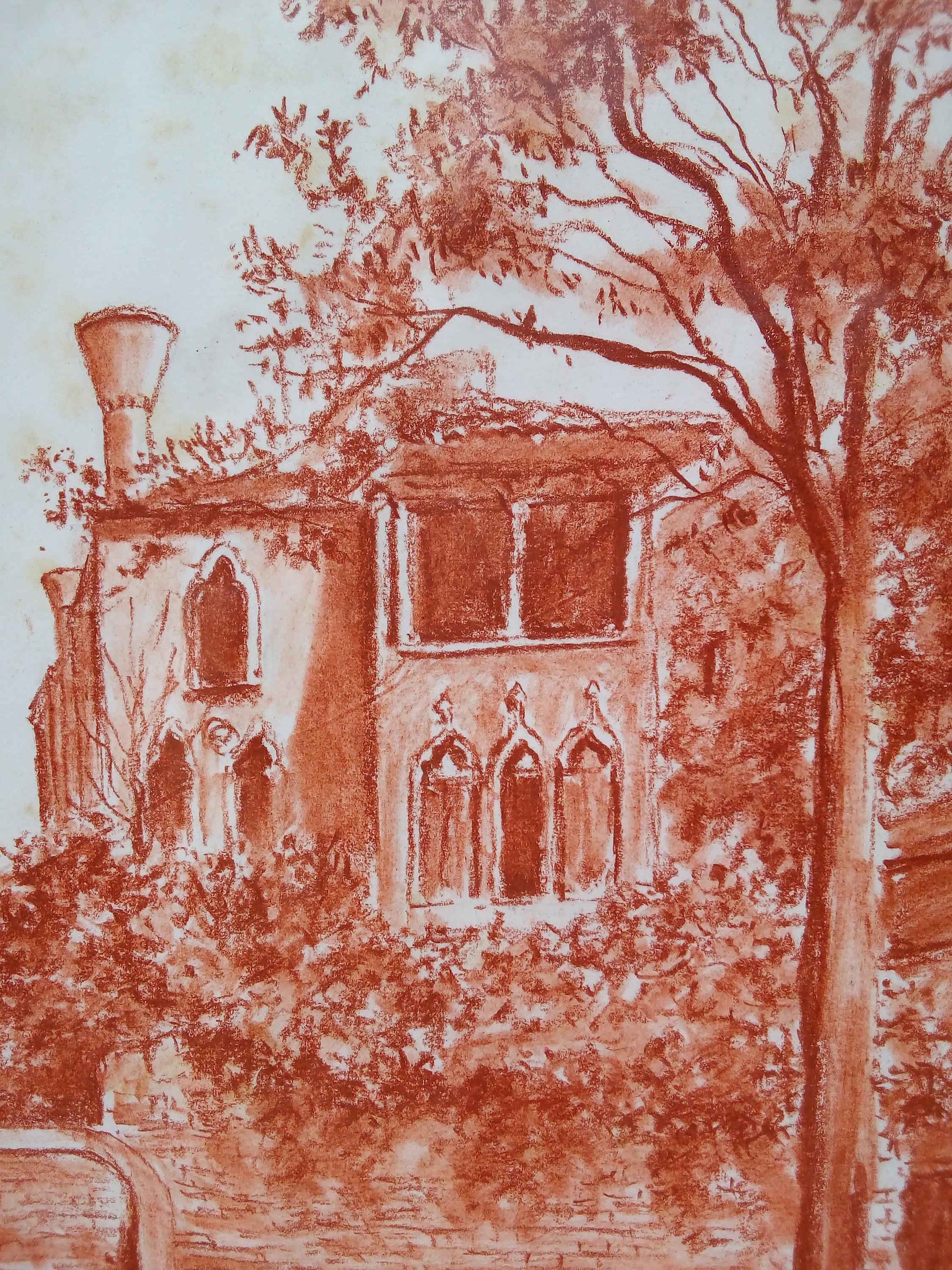 Vue de Venise dessin ancien signée - Sanguine du 20ème siècle en parfait état