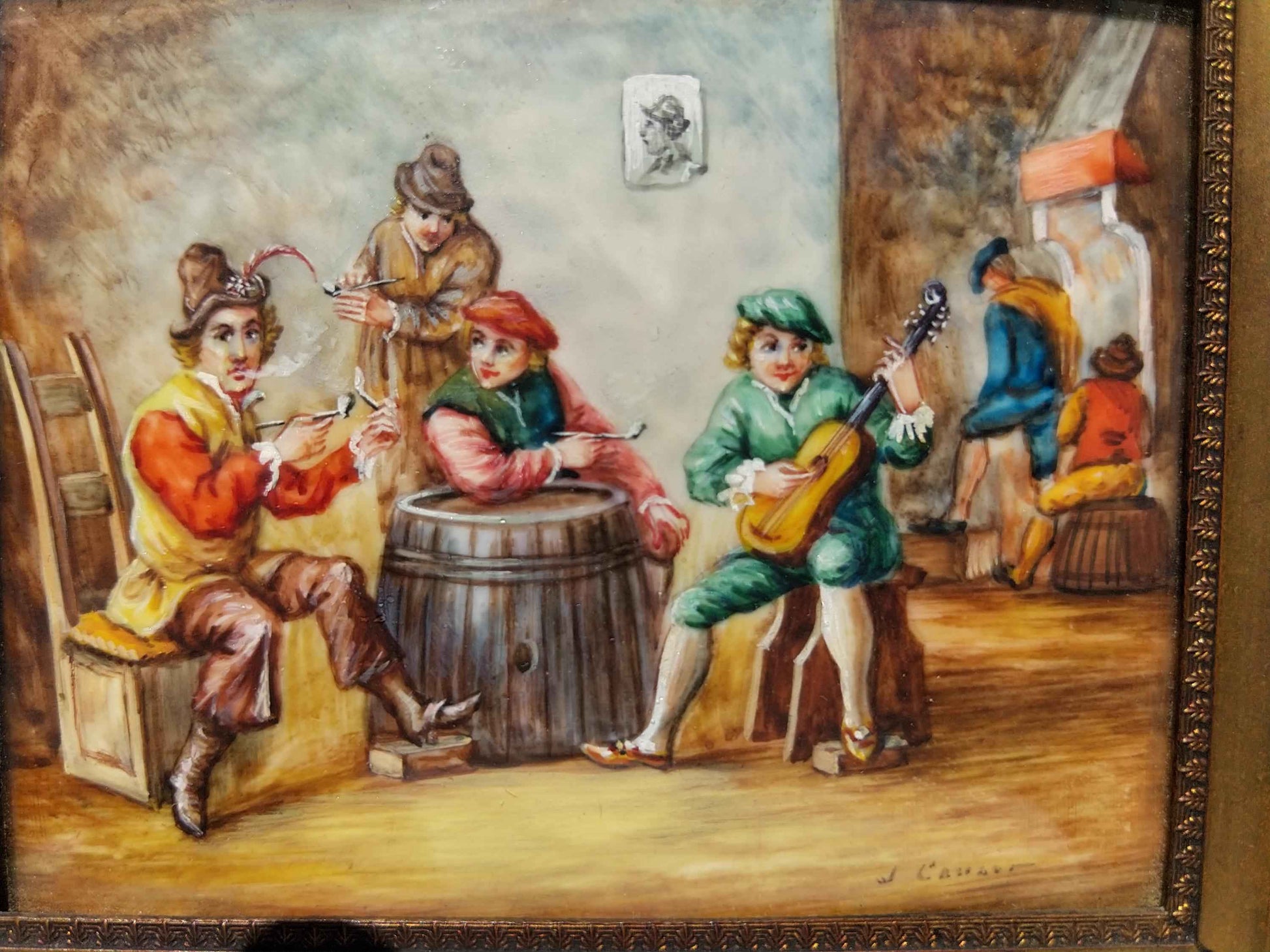 Peinture miniature 17ème siècle signée Les fumeurs de pipe, qualité exceptionnelle !