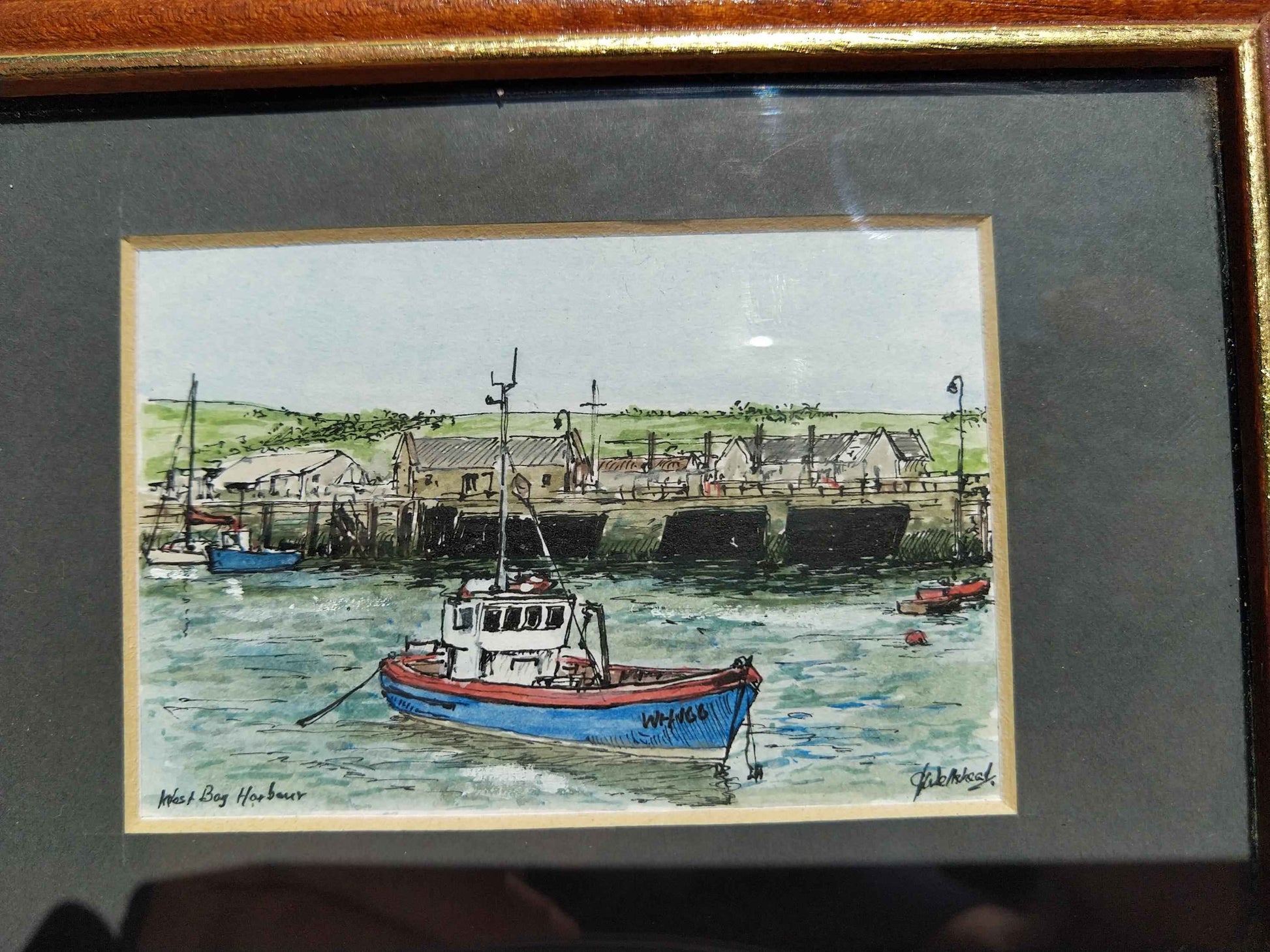 Aquarelle West Bag Harbor dans le Maine (USA), œuvre signée sur papier