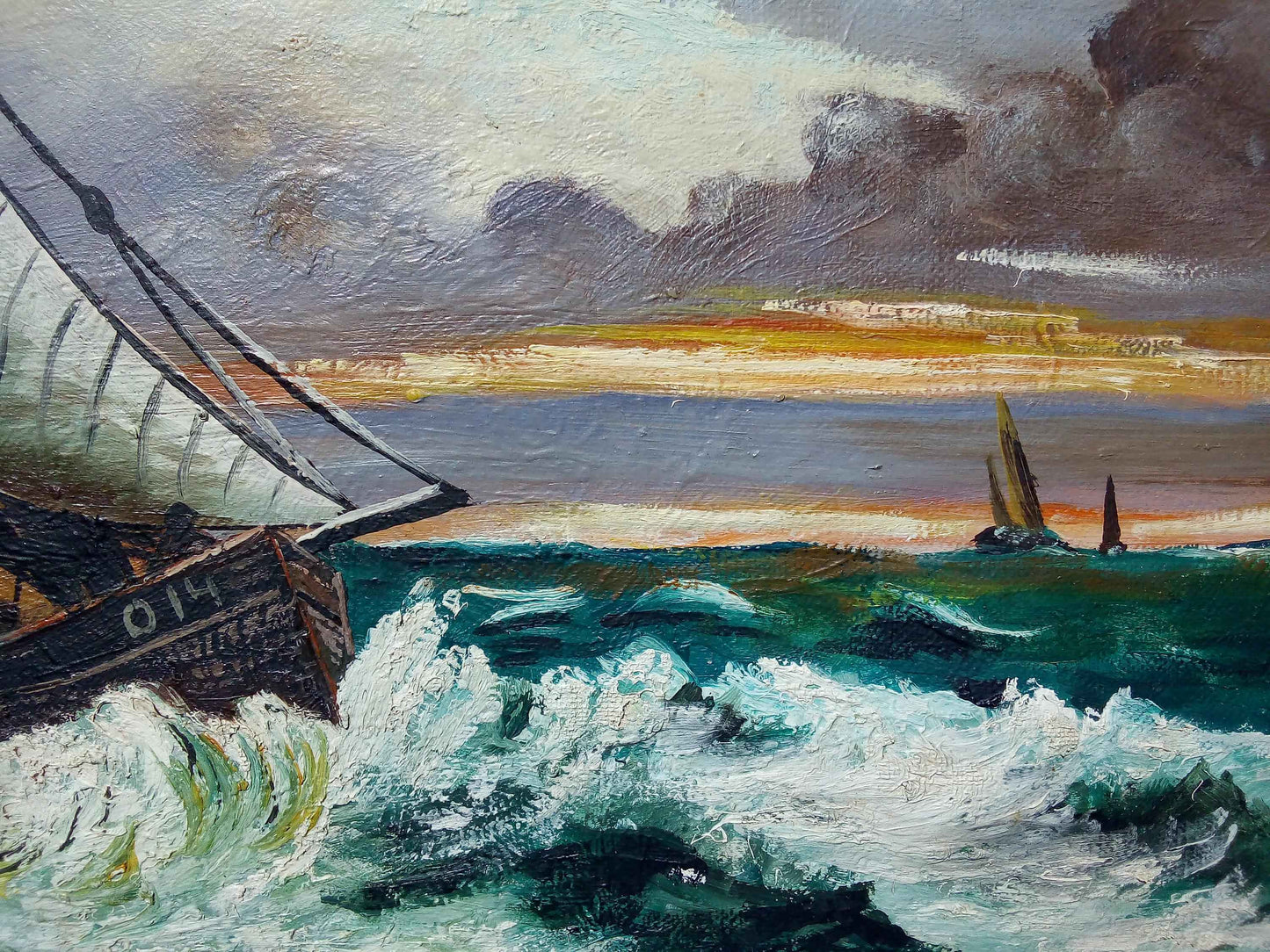 Peinture à l'huile régate marine J.HOBOOET - Œuvre hollandaise encadrée du milieu 20ème siècle