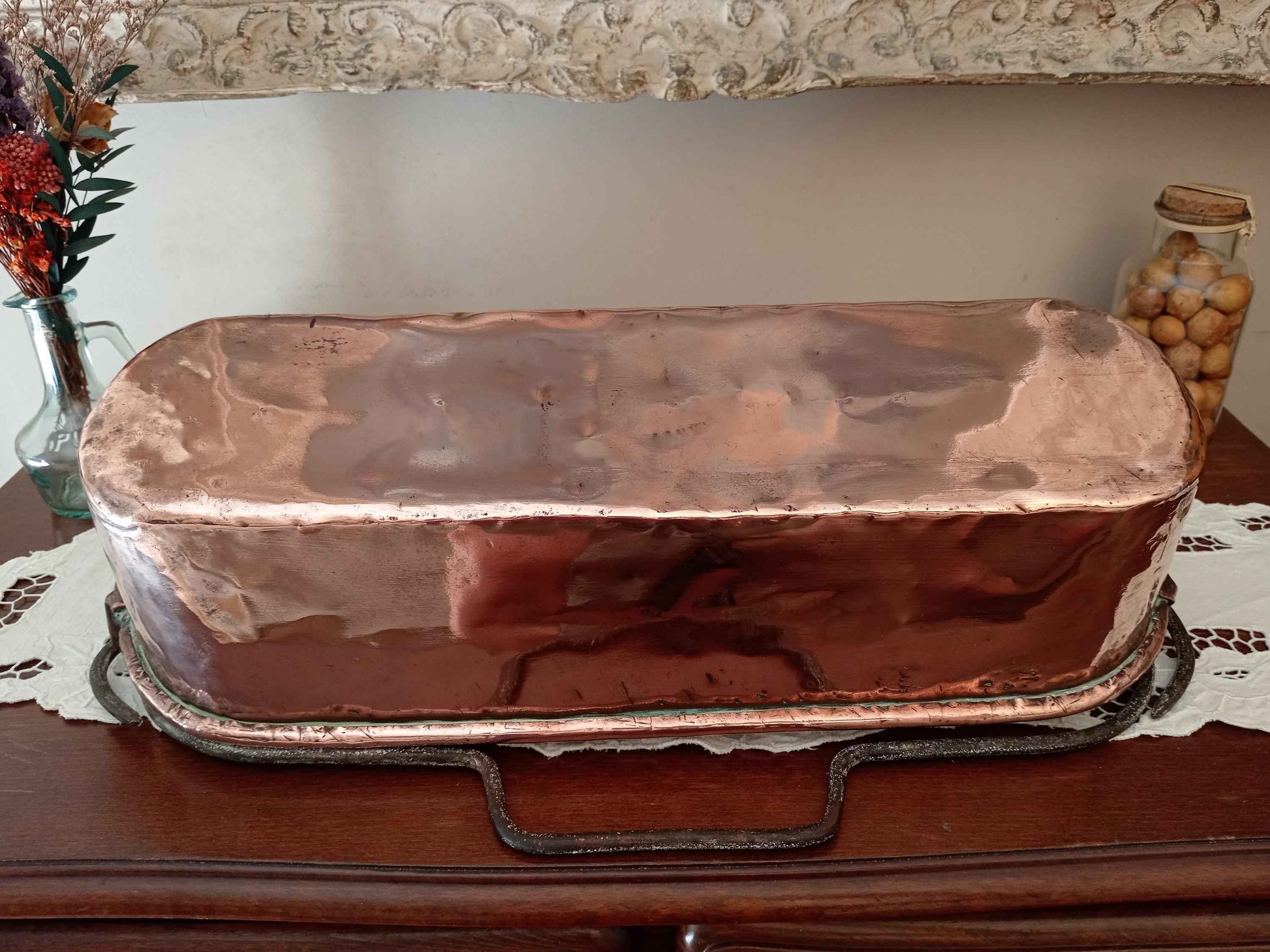 Poissonnière en cuivre vintage du 19ème siècle, bouilloire idéale pour le saumon